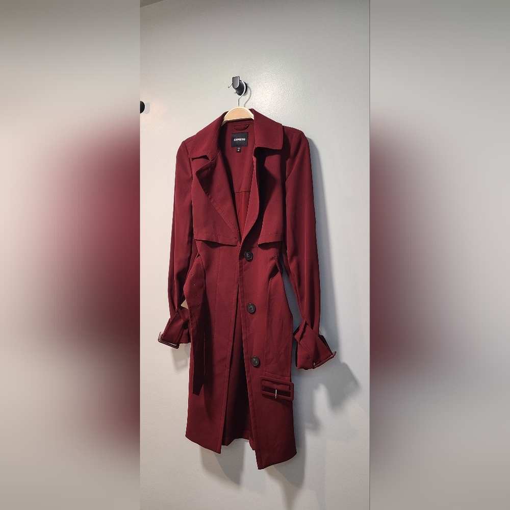 Dark Red Express Belted Trench Coat